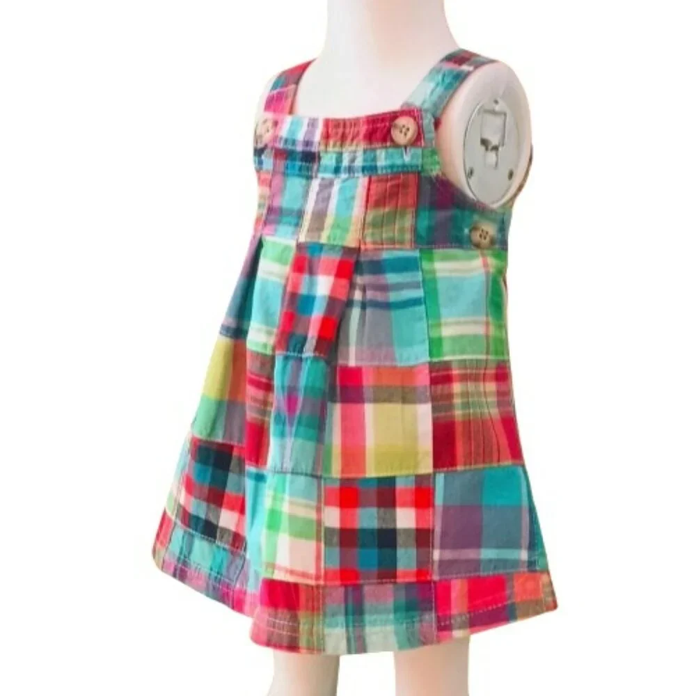 Girls Patchwork Jumper Dress 6-9M Vintage Arizona Plaid Stripe Sundress